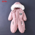 Children Winter Overalls Waterproof Hooded Girl Down Jacket Baby Boy Warm Jumpsuit Toddler Girl Faux Fur Ski Suit Kids Snowsuit