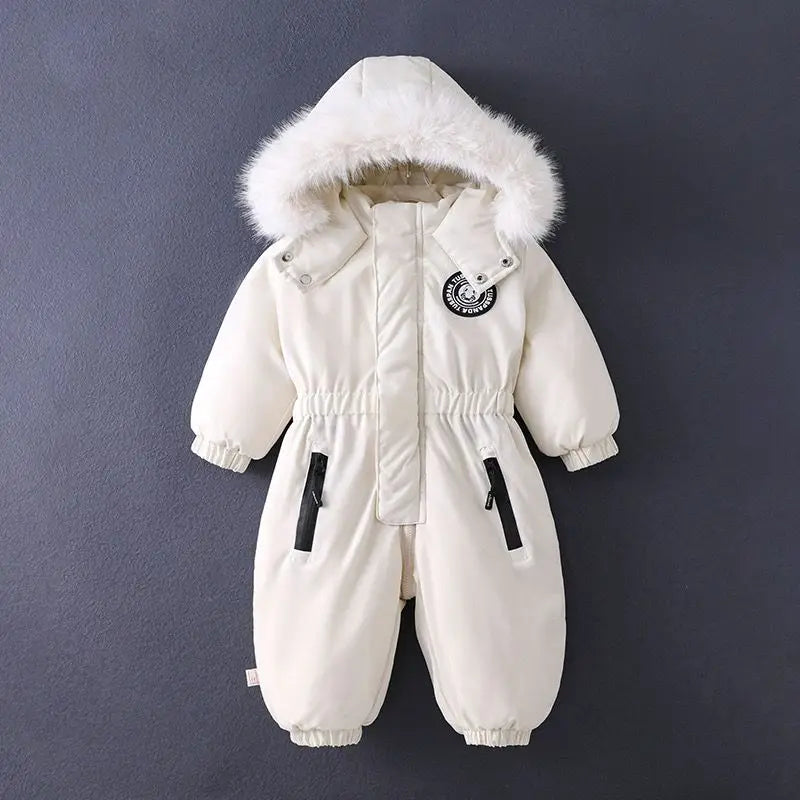 Children Winter Overalls Waterproof Hooded Girl Down Jacket Baby Boy Warm Jumpsuit Toddler Girl Faux Fur Ski Suit Kids Snowsuit