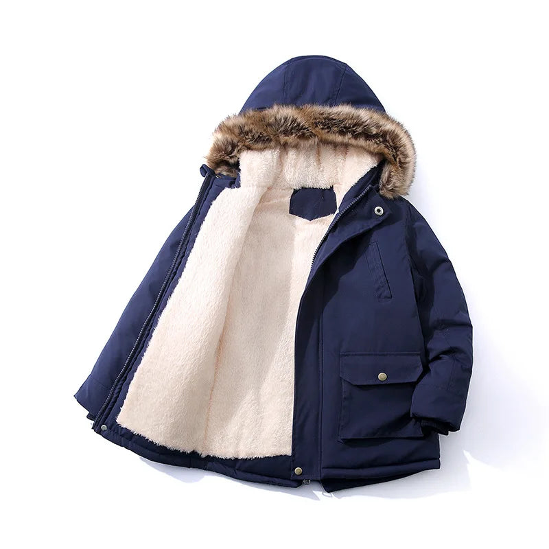 Casaco de Inverno Infantil com Capuz e Gola de Pelo | Meninos e Meninas