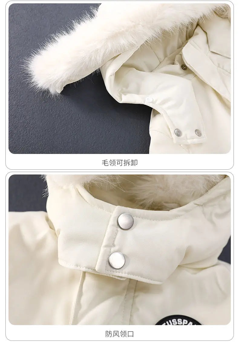 Children Winter Overalls Waterproof Hooded Girl Down Jacket Baby Boy Warm Jumpsuit Toddler Girl Faux Fur Ski Suit Kids Snowsuit