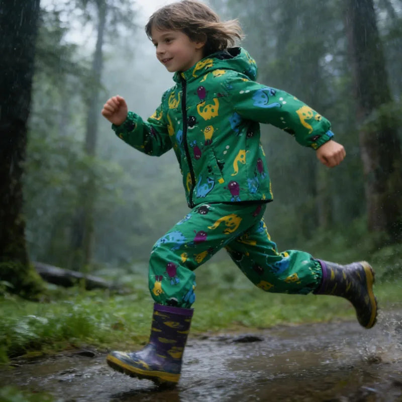 Capa de Chuva Infantil com Dinossauro | Conjunto Casaco + Calças