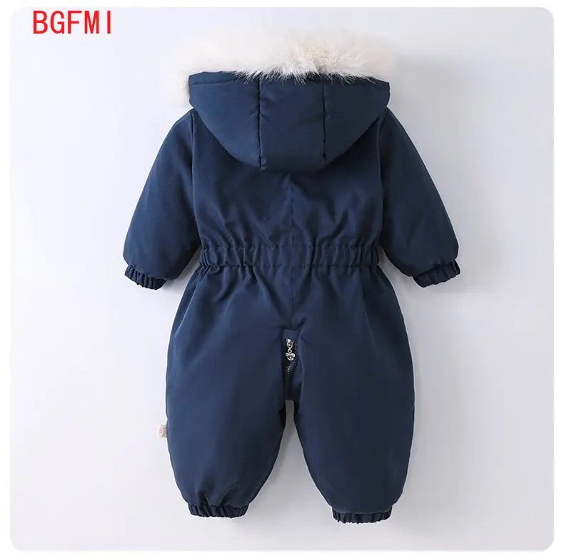 Children Winter Overalls Waterproof Hooded Girl Down Jacket Baby Boy Warm Jumpsuit Toddler Girl Faux Fur Ski Suit Kids Snowsuit