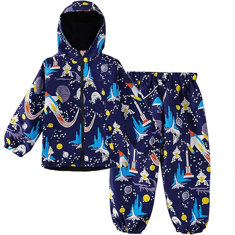 Capa de Chuva Infantil com Dinossauro | Conjunto Casaco + Calças