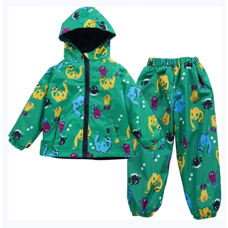Capa de Chuva Infantil com Dinossauro | Conjunto Casaco + Calças