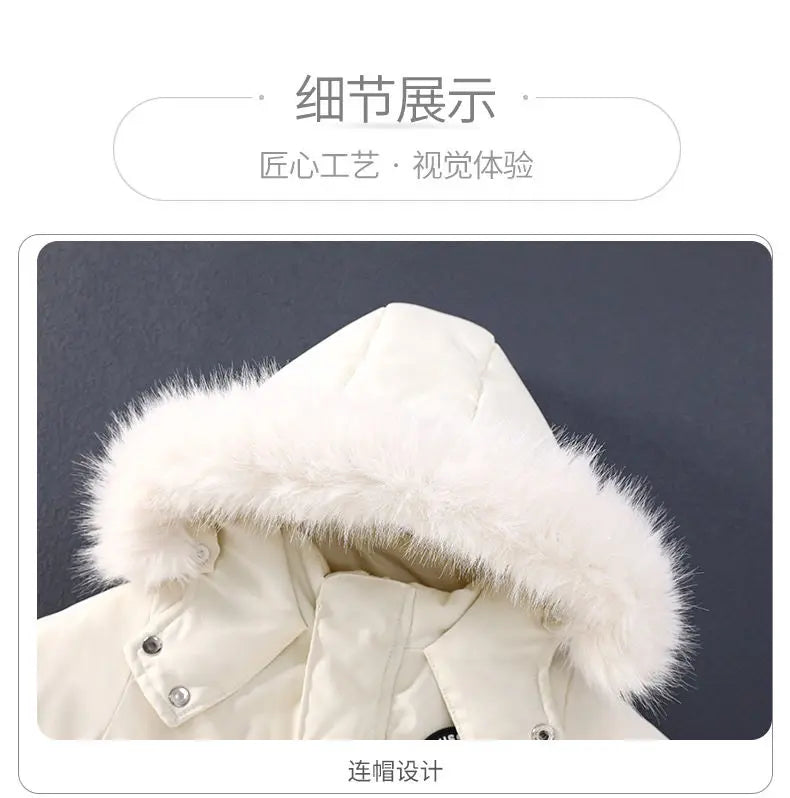 Children Winter Overalls Waterproof Hooded Girl Down Jacket Baby Boy Warm Jumpsuit Toddler Girl Faux Fur Ski Suit Kids Snowsuit