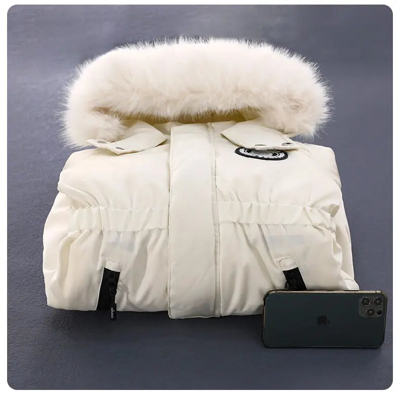 Children Winter Overalls Waterproof Hooded Girl Down Jacket Baby Boy Warm Jumpsuit Toddler Girl Faux Fur Ski Suit Kids Snowsuit