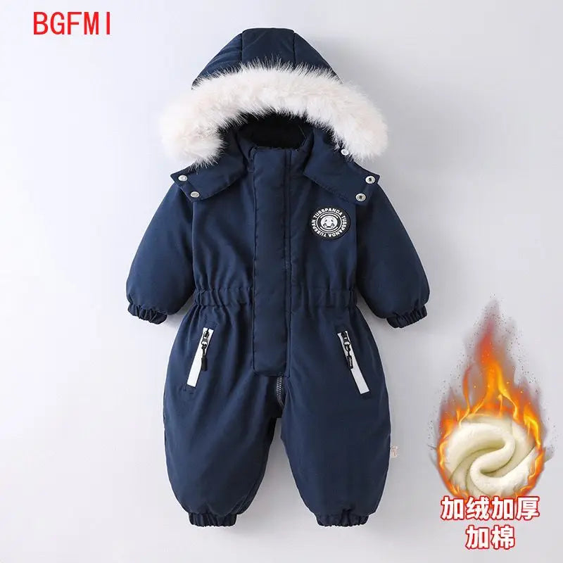 Children Winter Overalls Waterproof Hooded Girl Down Jacket Baby Boy Warm Jumpsuit Toddler Girl Faux Fur Ski Suit Kids Snowsuit