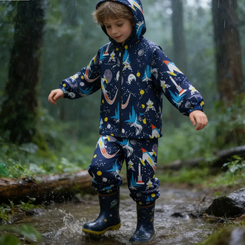 Capa de Chuva Infantil com Dinossauro | Conjunto Casaco + Calças