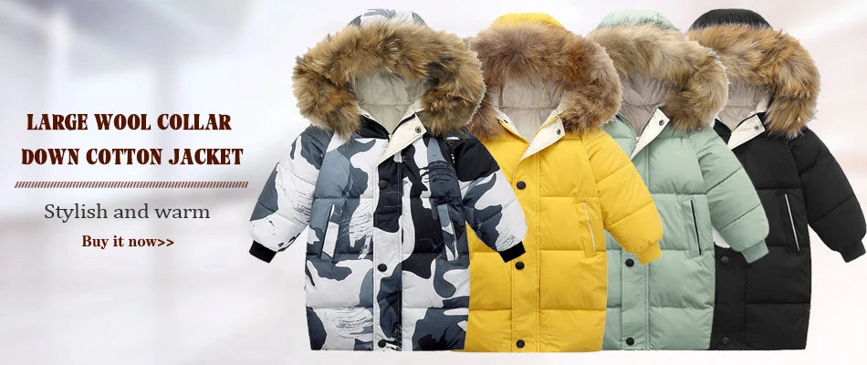 Casaco de Inverno Infantil com Capuz e Gola de Pelo | Meninos e Meninas