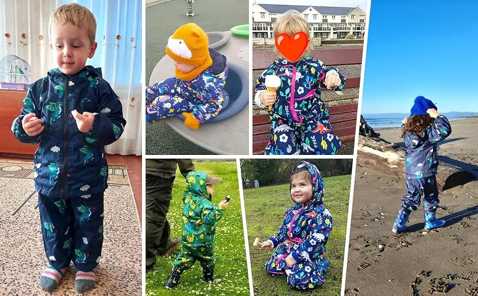 Capa de Chuva Infantil com Dinossauro | Conjunto Casaco + Calças