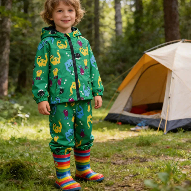 Capa de Chuva Infantil com Dinossauro | Conjunto Casaco + Calças