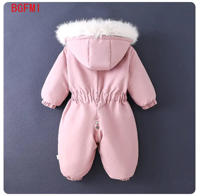 Children Winter Overalls Waterproof Hooded Girl Down Jacket Baby Boy Warm Jumpsuit Toddler Girl Faux Fur Ski Suit Kids Snowsuit