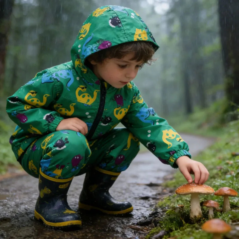Capa de Chuva Infantil com Dinossauro | Conjunto Casaco + Calças