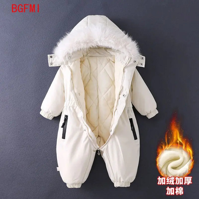 Children Winter Overalls Waterproof Hooded Girl Down Jacket Baby Boy Warm Jumpsuit Toddler Girl Faux Fur Ski Suit Kids Snowsuit